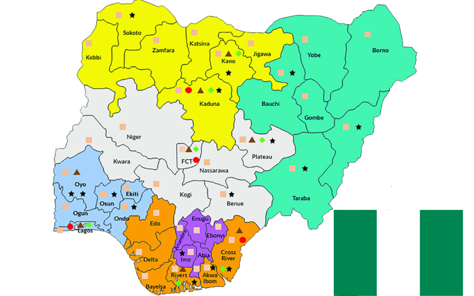 map of nigeria showing 36 states